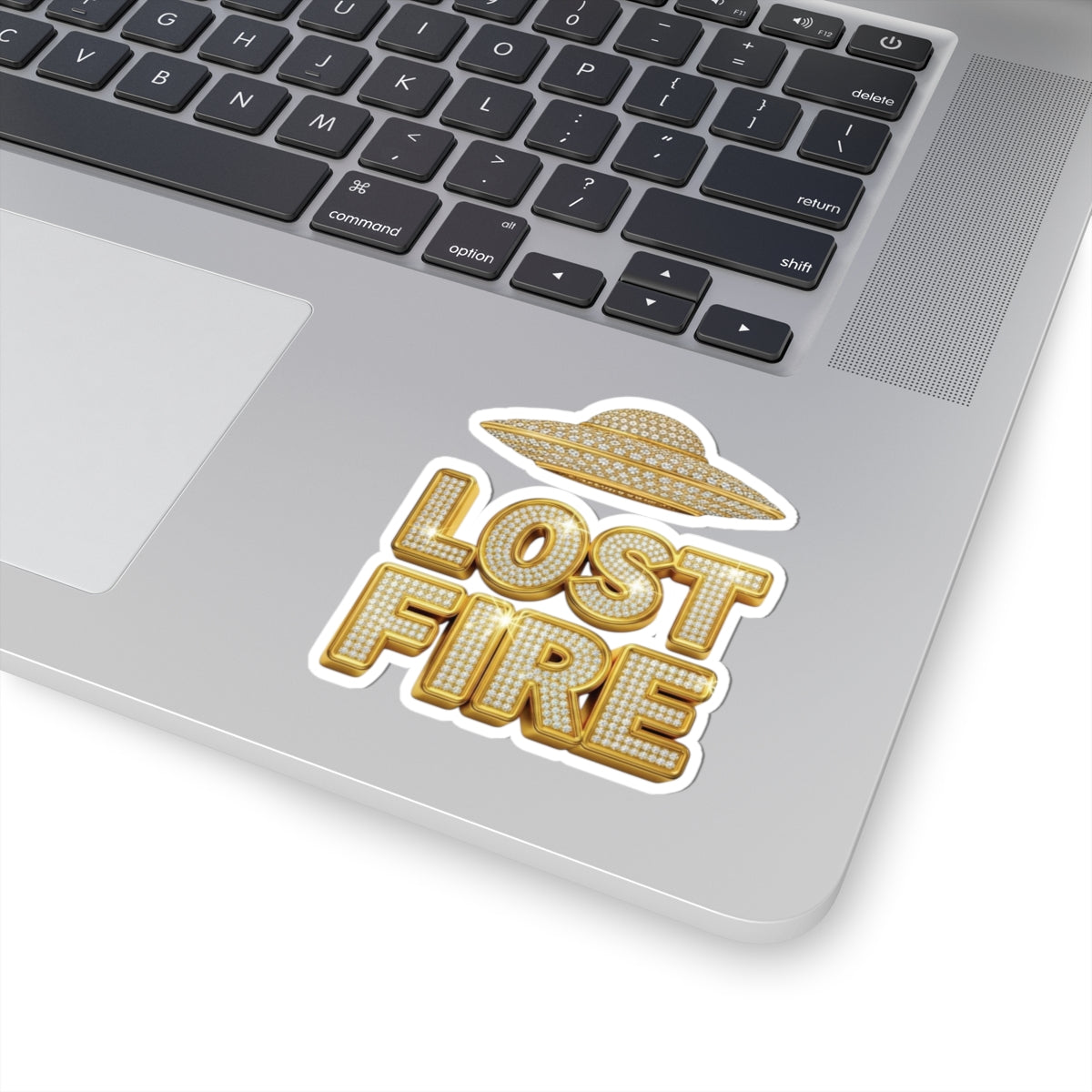 Gold Studded Lost Fire / UFO - Kiss-Cut Stickers, Outdoor Enthusiast Decor, Laptop Stickers, Gift for Kids, Car and Bumper Stickers