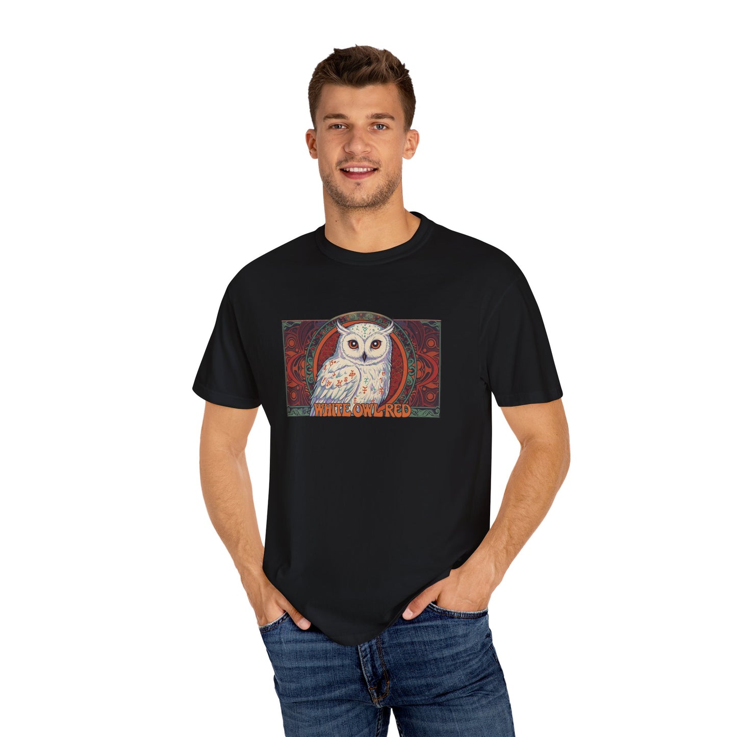 White Owl Red / "dirty old style" Bourgeois Dawg Records (back) Retro Owl Unisex T-Shirt