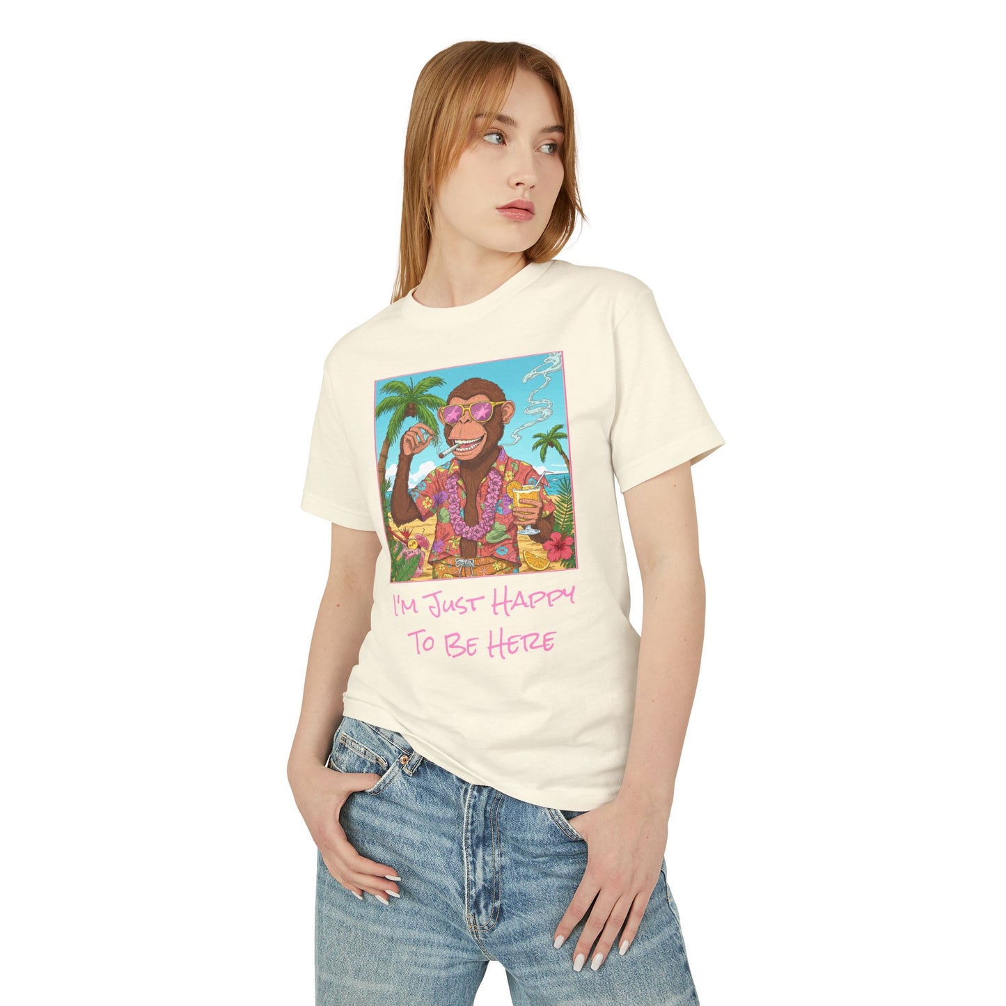 LOST FIRE / 'I'm Just Happy To Be Here' Tommy The Beach Monkey - Vintage-Inspired 'Lost Fire' Unisex Cotton Tee