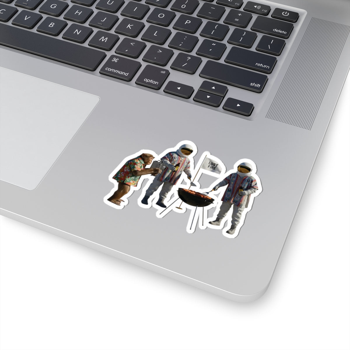 Lost Fire - Mooner BBQ w Monkey Director - Kiss-Cut Stickers, Outdoor Enthusiast Decor, Laptop Stickers, Gift for Kids, Car and Bumper Stickers