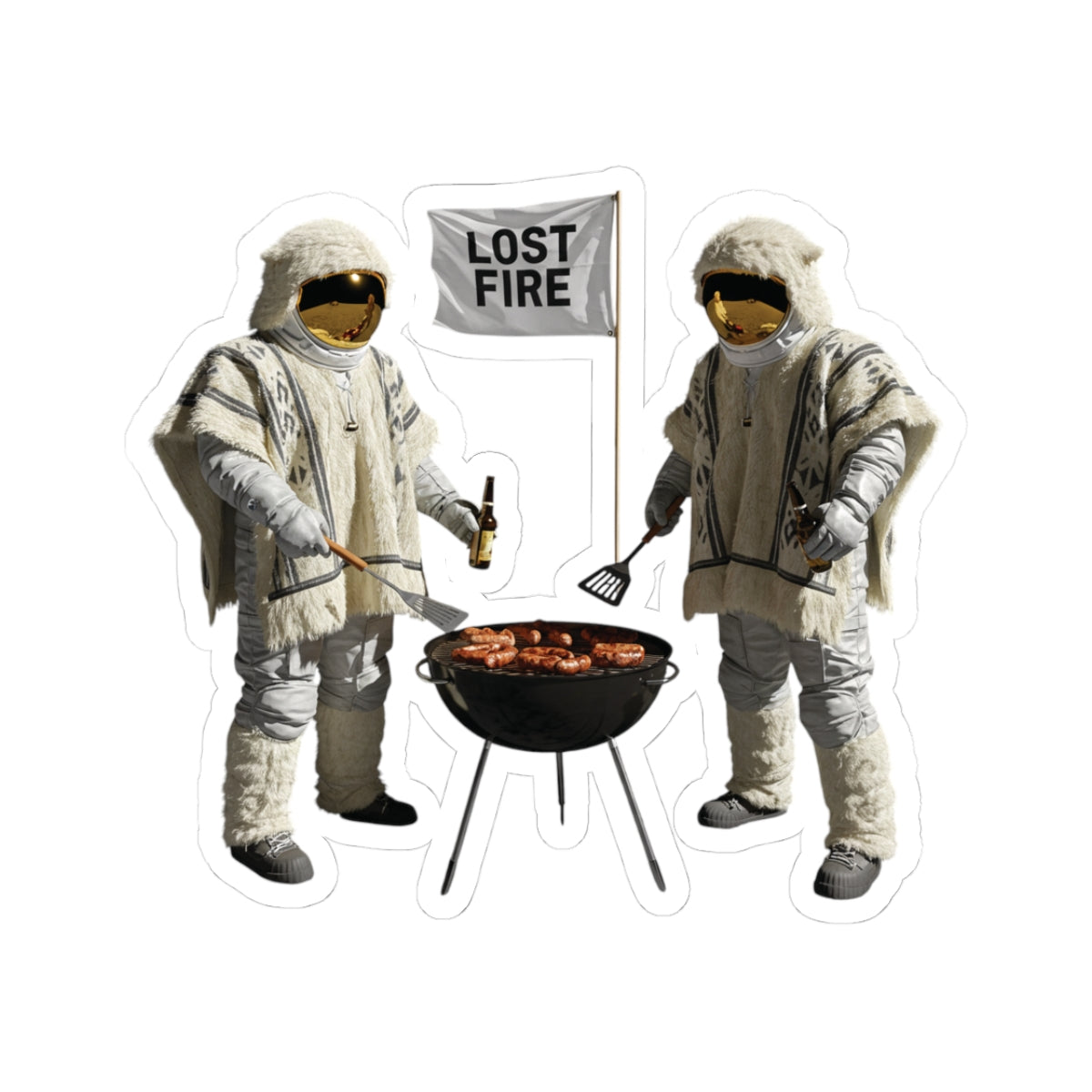 Lost Fire - Mooner BBQ - Album Cover Art- Kiss-Cut Stickers, Outdoor Enthusiast Decor, Laptop Stickers, Gift for Kids, Car and Bumper Stickers