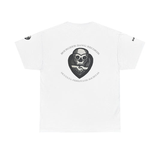 MUSIC IS LOVE  - BE LOVE - Bourgeois Dawg Records logo- (backside) Unisex Cotton T-Shirt