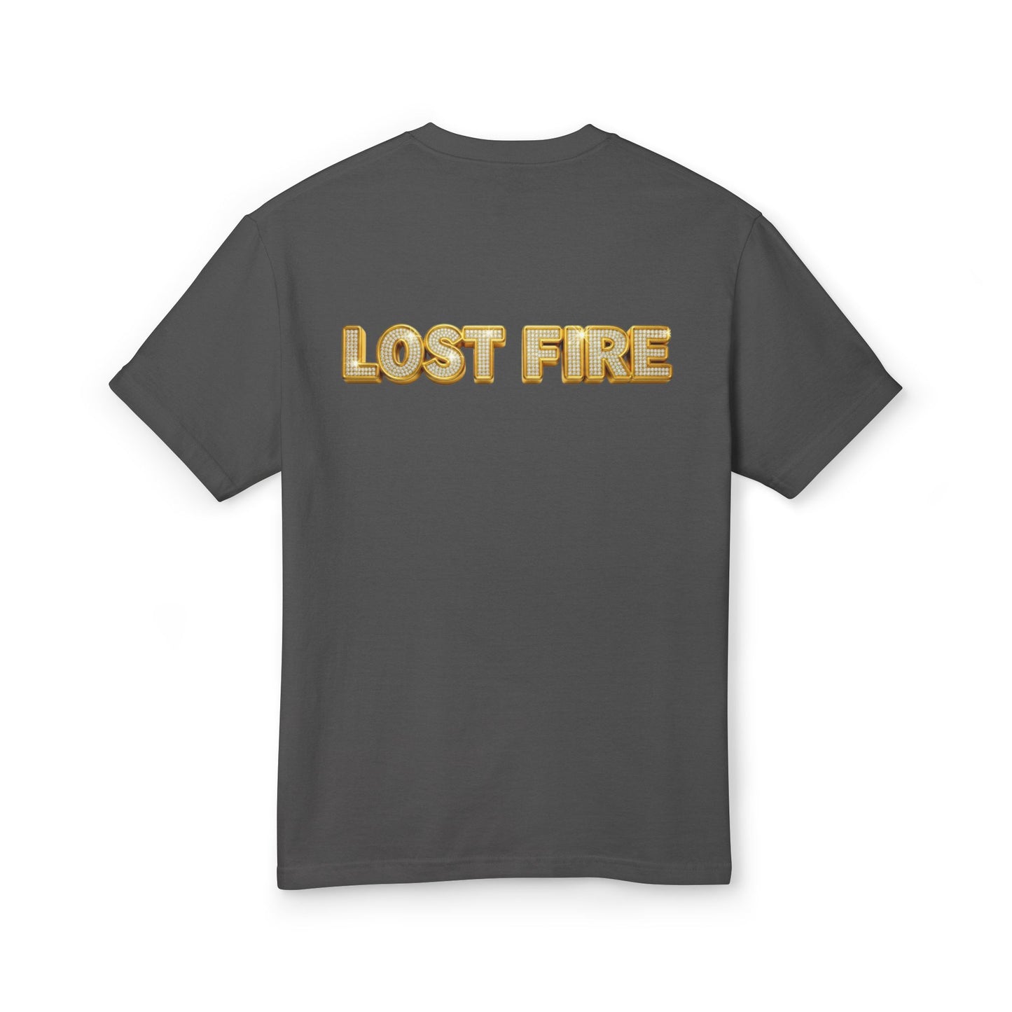 Copy of Copy of Lost Fire Logo front Tee - With Debut Album Cover, Iconic "Mooner BBQ"  on Back - Unisex Heavyweight Cotton T-Shirt