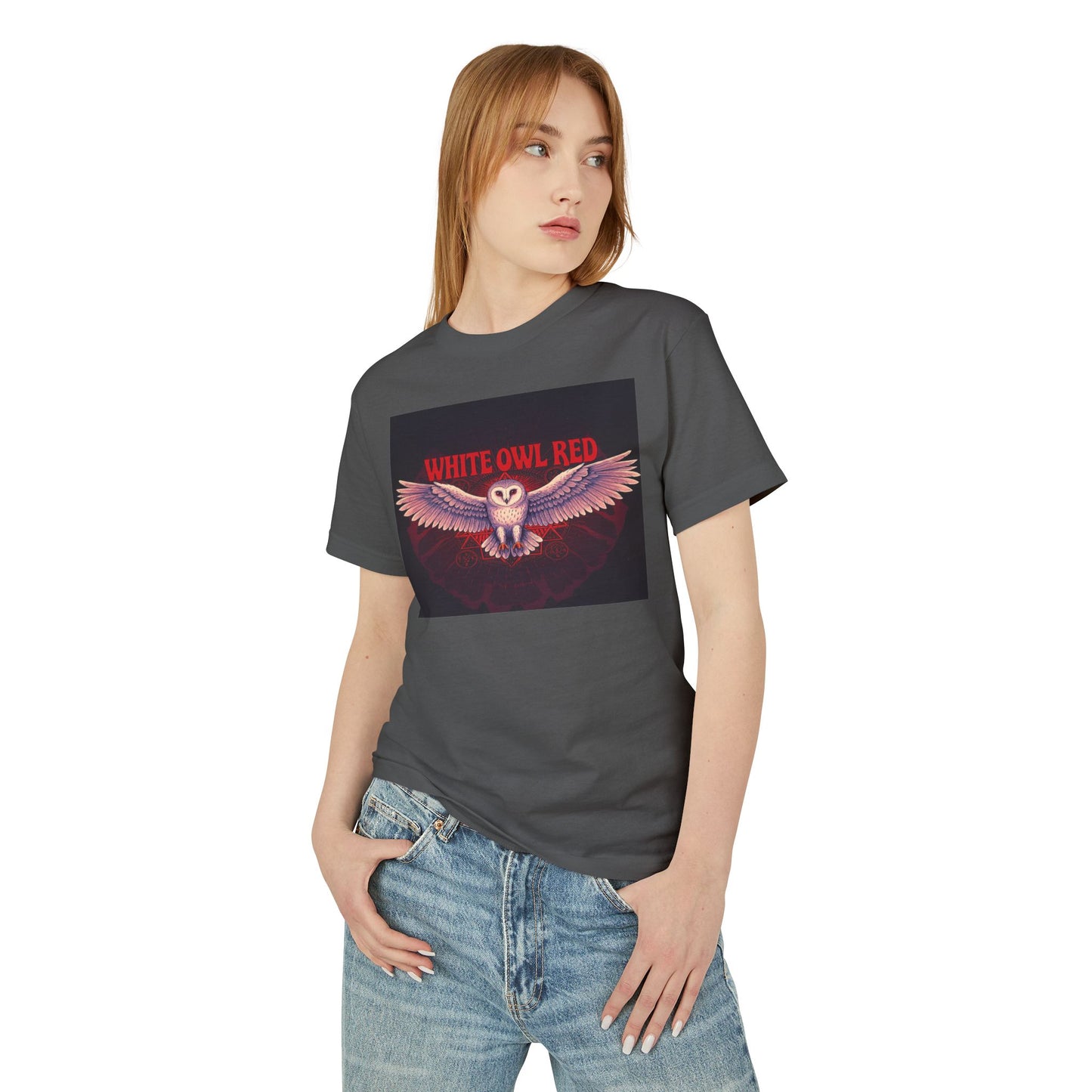 White Owl Red Unisex Garment-Dyed Heavyweight Cotton Tee Bourgeois Dawg Records "dirty old style" Logo back