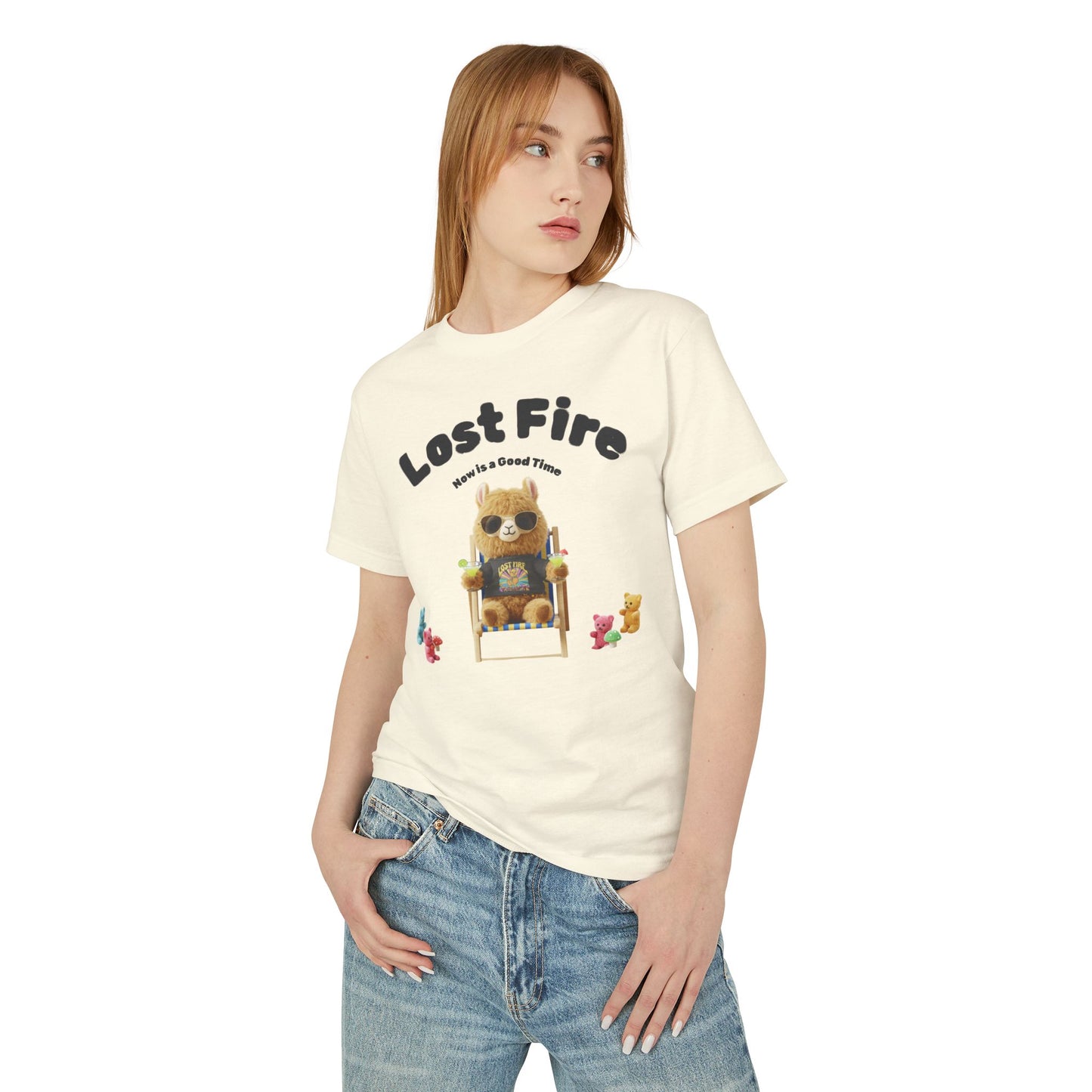 Lost Fire - Chillaxin' Party Llama with Gummi Bears  - Count My Blessings Every Single Little Day - Now is a Good Time - Unisex Garment-Dyed Heavyweight Cotton Tee