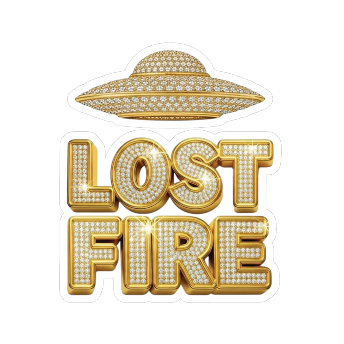 Gold Studded Lost Fire / UFO -  Kiss-Cut Stickers, Outdoor Enthusiast Decor, Laptop Stickers, Gift for Kids, Car and Bumper Stickers