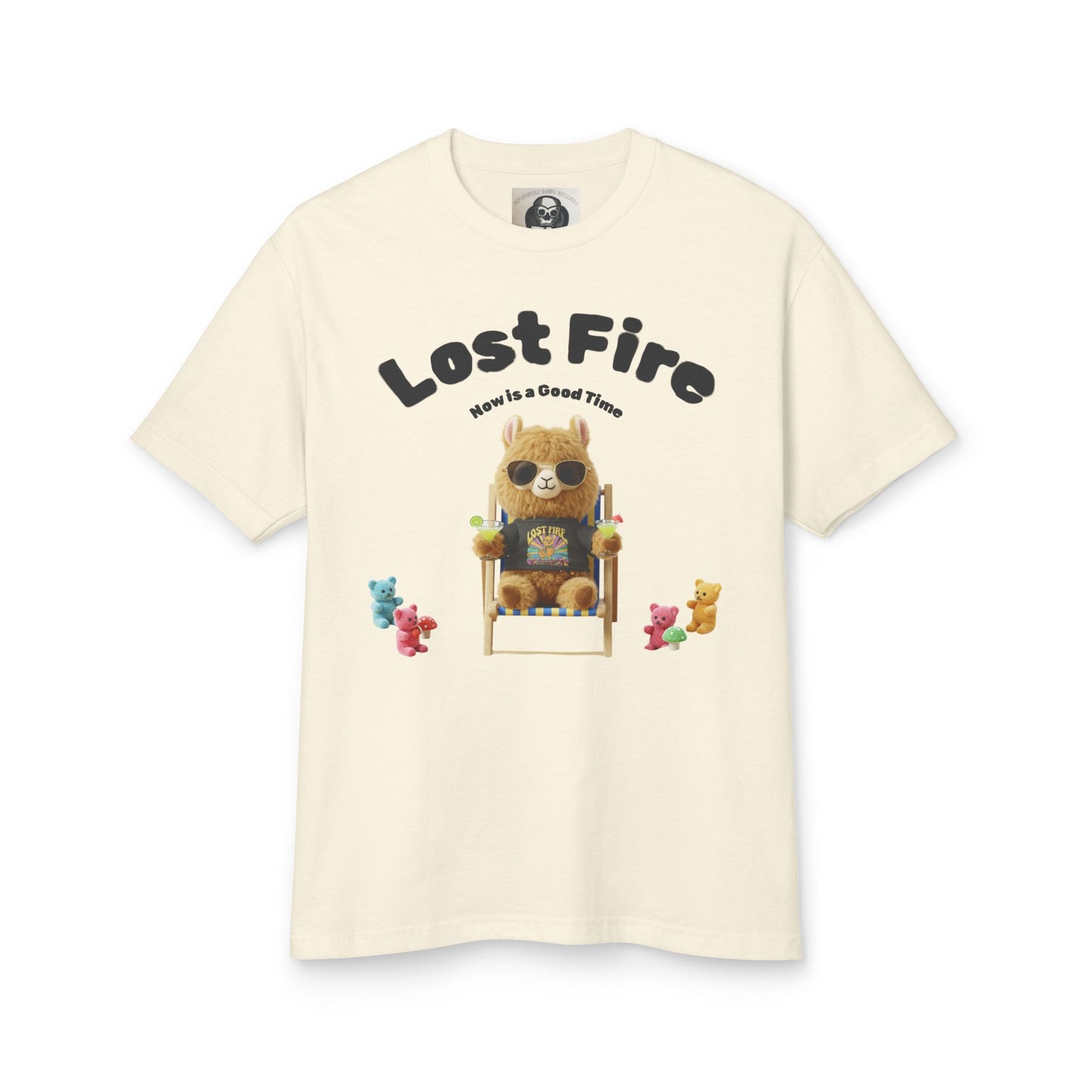 Lost Fire - Chillaxin' Party Llama with Gummi Bears  - Count My Blessings Every Single Little Day - Now is a Good Time - Unisex Garment-Dyed Heavyweight Cotton Tee