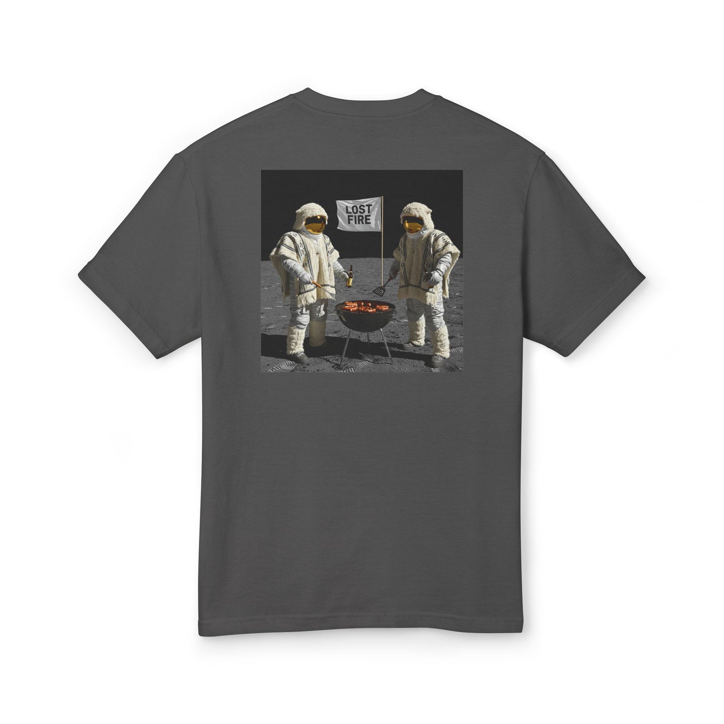 Lost Fire Graphic Tee - With Debut Album Cover, Iconic "Mooner BBQ"  on Back - Unisex Heavyweight Cotton T-Shirt