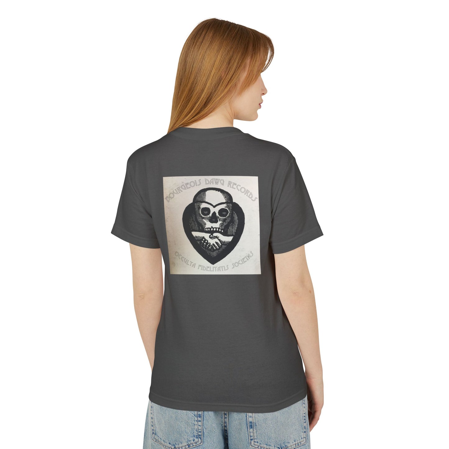 White Owl Red Unisex Garment-Dyed Heavyweight Cotton Tee Bourgeois Dawg Records "dirty old style" Logo back