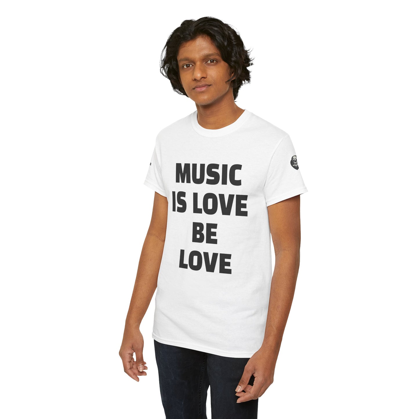 MUSIC IS LOVE  - BE LOVE - Bourgeois Dawg Records logo- (backside) Unisex Cotton T-Shirt