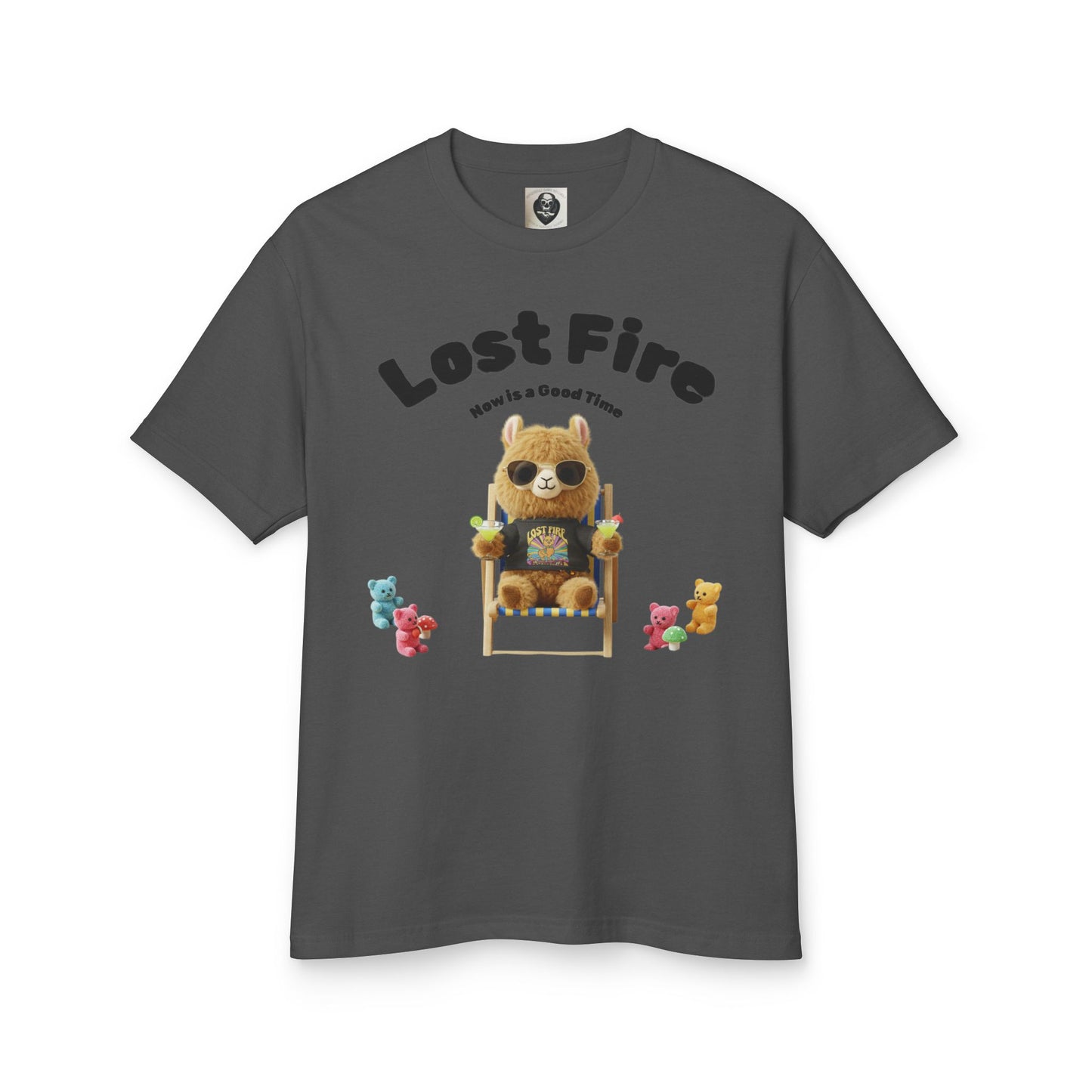 Lost Fire - Chillaxin' Party Llama with Gummi Bears  - Count My Blessings Every Single Little Day - Now is a Good Time - Unisex Garment-Dyed Heavyweight Cotton Tee