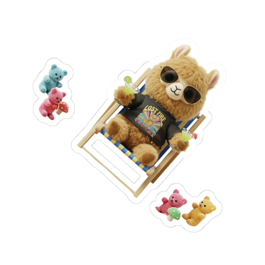 Lost Fire -Chillaxn Party LLamma with Gummie Bears - Kiss-Cut Stickers, Outdoor Enthusiast Decor, Laptop Stickers, Gift for Kids, Car and Bumper Stickers